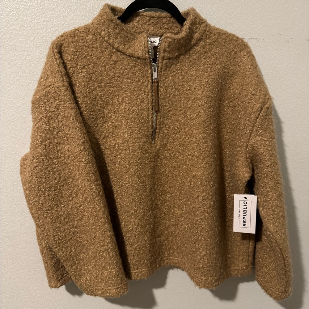 NWT!! For The Republic Faux Fur Quarter Zip Sweater